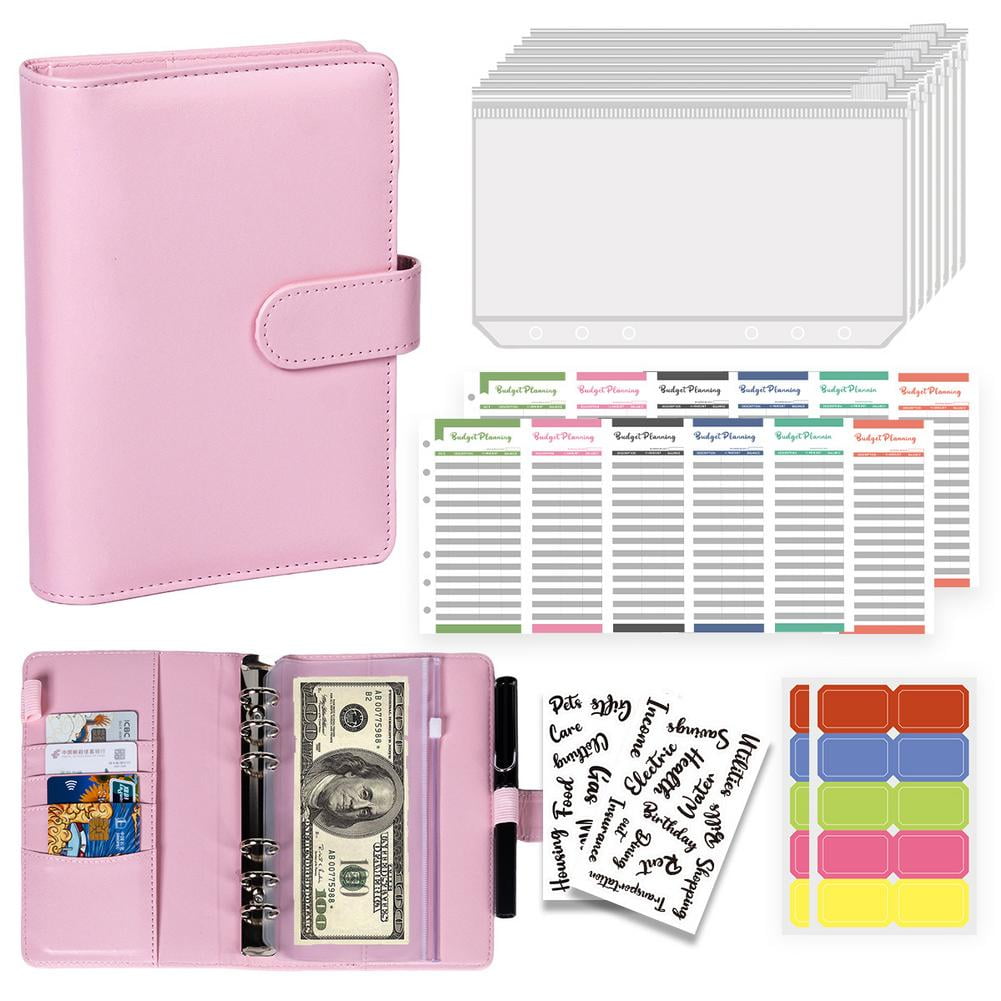 OADUKQ A6 Loose Leaf Budget Planner Notebook, Pu Cover with 12 Monthly, Home Office Expense Tracking, Pink, 5.12 X 7.48 in