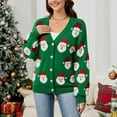 thumbnail image 5 of larppty Christmas Sweater Cardigan for Women Y2K Button Dwon Santa Graphic Cardigan Ugly Xmas Open Front Sweater (Green, L), 5 of 8