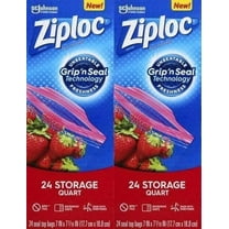 Ziploc Storage Bags with New Grip 'n Seal Technology, For Food, Sandwich, Organization and More, Smart Zipper Plus Seal, Quart, 24 Count - 2 Pack