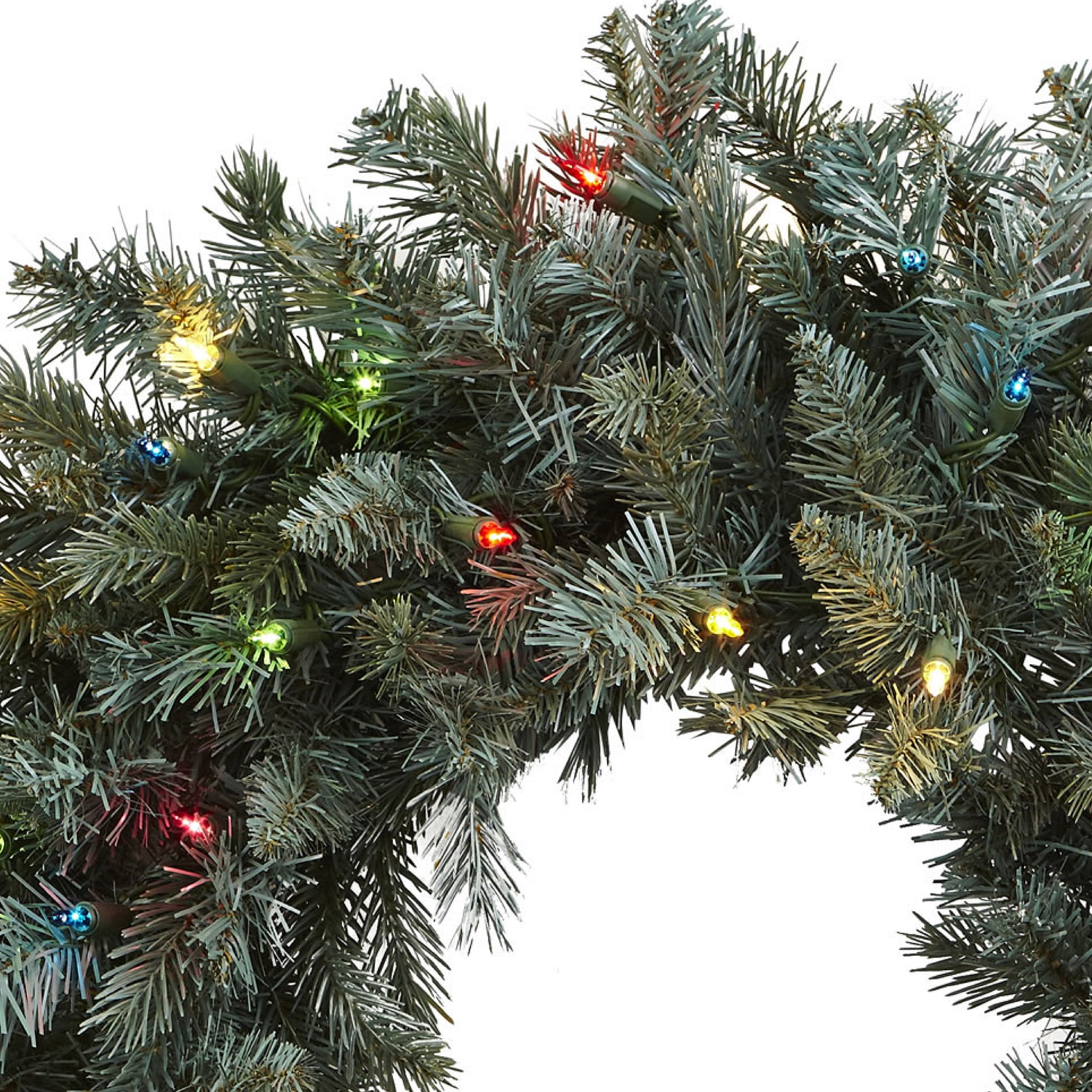 Nearly Natural 30" Pine Wreath w/ Colored Lights in Green