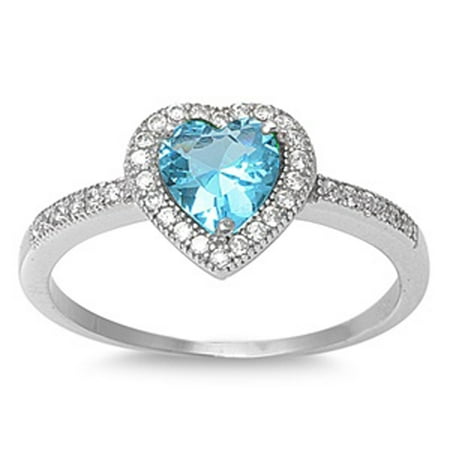 Padparadscha Color Sapphire (CHOOSE YOUR COLOR Blue Simulated Sapphire Polished Heart Love Ring .925 Sterling Silver Band (Blue Simulated Sapphire/Ring Size)