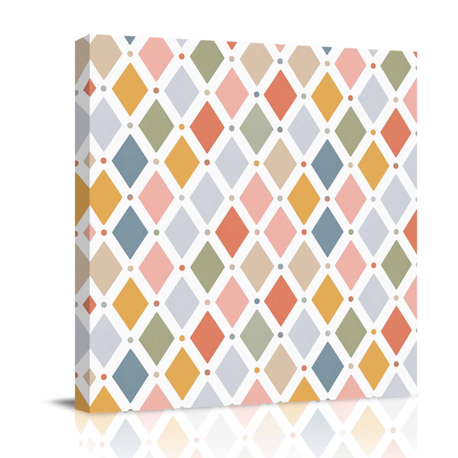 Canvas Wall Art Colorful Geometric Framed Canvas Prints for Bedroom Office Modern Diamond Minimalist Art Large Gallery Wrapped Wall Decor for Home Office Gifts 16 x16 Ship Next Day