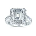 thumbnail image 2 of Bling Jewelry Womens Classic 4CTW Emerald Cut CZ Halo Engagement Ring in Sterling Silver Pave Band, 2 of 6