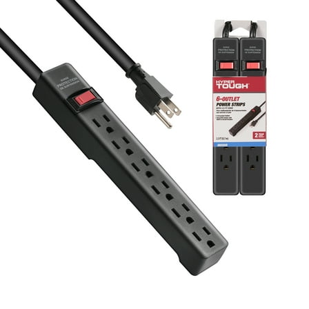 Hyper Tough Indoor 6-Outlet 2.5ft   500J Surge Protector , 2 Pack, Black, 15A, 125V