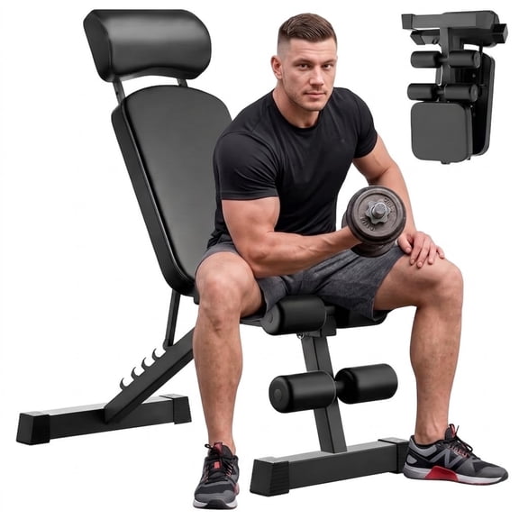 JaxShark Adjustable Weight Bench, 770 lb Capacity Foldable Bench with 6 Backrest Positions and Adjustable Headrest for Home Gym, Black