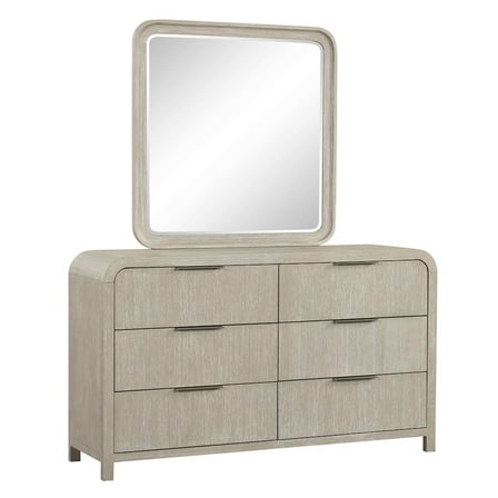 Roundhill Furniture Tavari Contemporary 6-Drawer Wood Dresser with Mirror, Light Gray