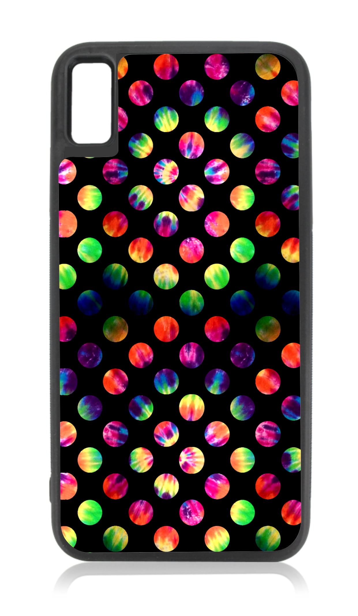 Tie Dye Polka Dots Pattern Print Design Black Rubber Case for iPhone XR