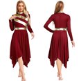 thumbnail image 5 of YiZYiF Women's Metallic Liturgical Praise Dance Dress Long Sleeve Asymmetrical Worship Tunic Dresses Burgundy L, 5 of 6