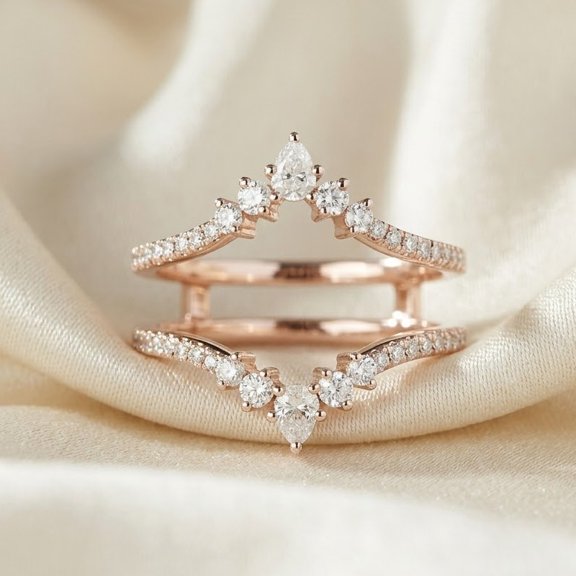 Rag Jewels 925 Sterling Silver Rose Gold Curved Ring Guard Enhancer, Pear Diamond Wrap for Women-7
