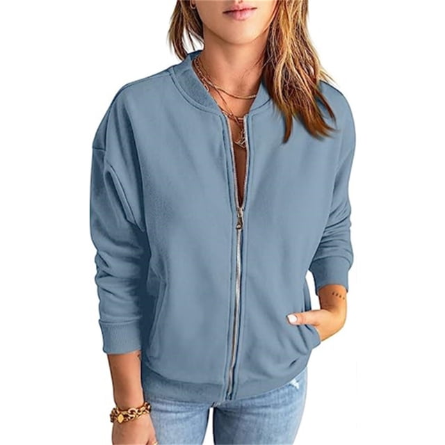Baberdicy Cardigans pour Femmes Légers à Capuche Zippée pour Adolescentes Chandail en Molleton Surdimensionné Vêtements Mignons Automne Décontracté Veste à Cordon avec Poches Hauts Grande Taille Bleu