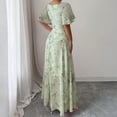 thumbnail image 3 of Women’s Summer Maxi Dress Casual Chiffon Floral Short Sleeve V Neck A-Line Flowy Dresses Beach Wedding Guest Dress Light Green XL, 3 of 6
