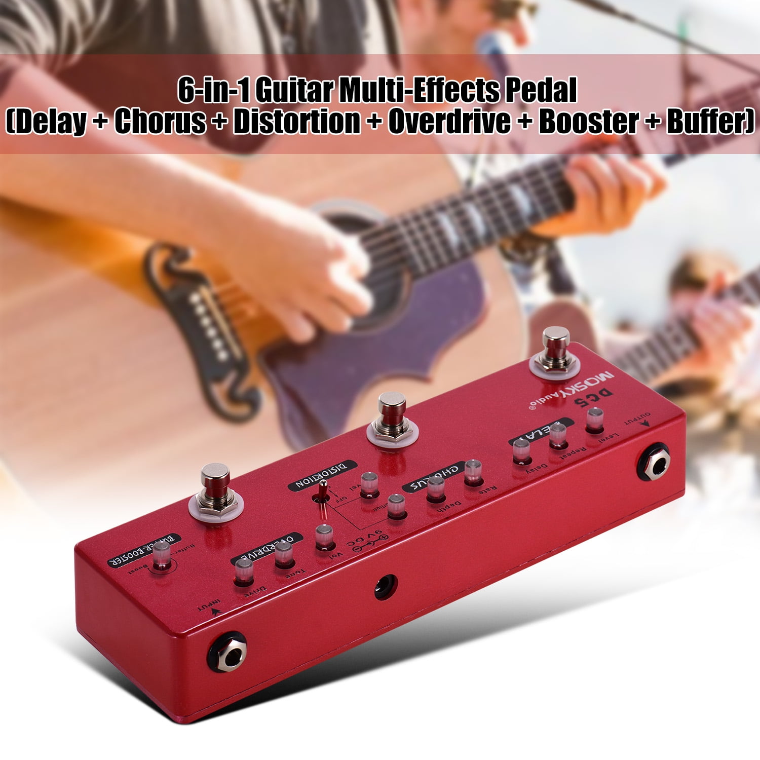 Effect Pedal,Metal Shell With 6-in-1 Pedal Delay Dc5 6-in-1 Pedal Buffer Metal Shell Delay Buffer Metal Pedal Delay Buffer Buzhi Red Dsfen Mewmewcat