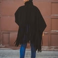 thumbnail image 4 of Woman's Long Sleeve Fashion Solid Color High Neck Lantern Sleeve Tassel Design Tops, 4 of 9