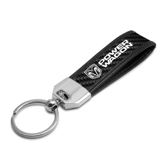 RAM Power Wagon Real Carbon Fiber Leather Key Chain with Black Stitching