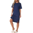 thumbnail image 2 of INSPIRE CHIC Women's Casual Summer Pajama Dress Loose Fit Nightshirts Short Sleeve Sleepwear Split Midi Nightgowns L Blue, 2 of 6