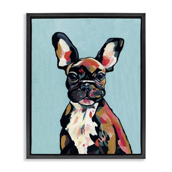 Stupell Industries French Bulldog Modern Animals Painting Black Floater Framed Canvas Art Print Wall Art, 17 x 21