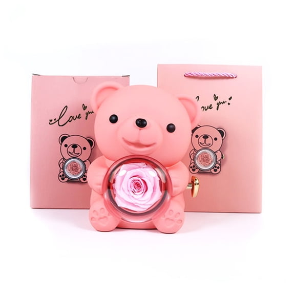 Cute Teddy Bear with Preserved Rose, Romantic Preserved Roses Gift for Her, Unique preserved flowers in glass,Elegant Forever Flowers for Women,Mom,Wife on Valentine's Day,Mother's Day,Birthday