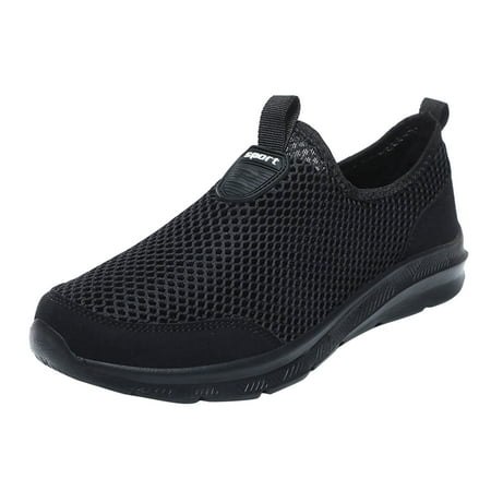

ZIZOCWA Soft Sole Casual Sports Shoes Men S Fashion Breathable Mesh Slip-On Walking Tennis Shoes Lightweight Comfortable Hiking Shoe Black Size42