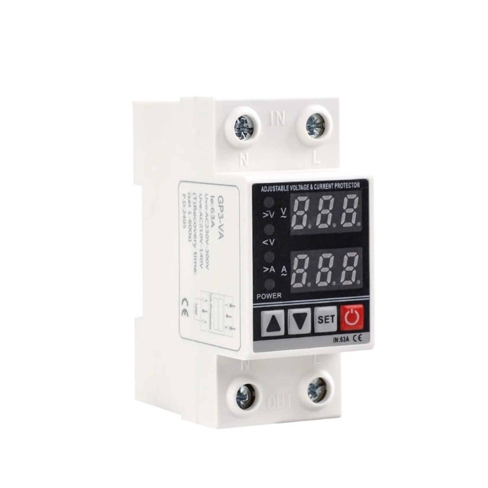EJYWPSWD GP3-VA Din Rail Over Current Protector over Voltage under Voltage Protective Device 40A 63A Voltage Protector 220VAC