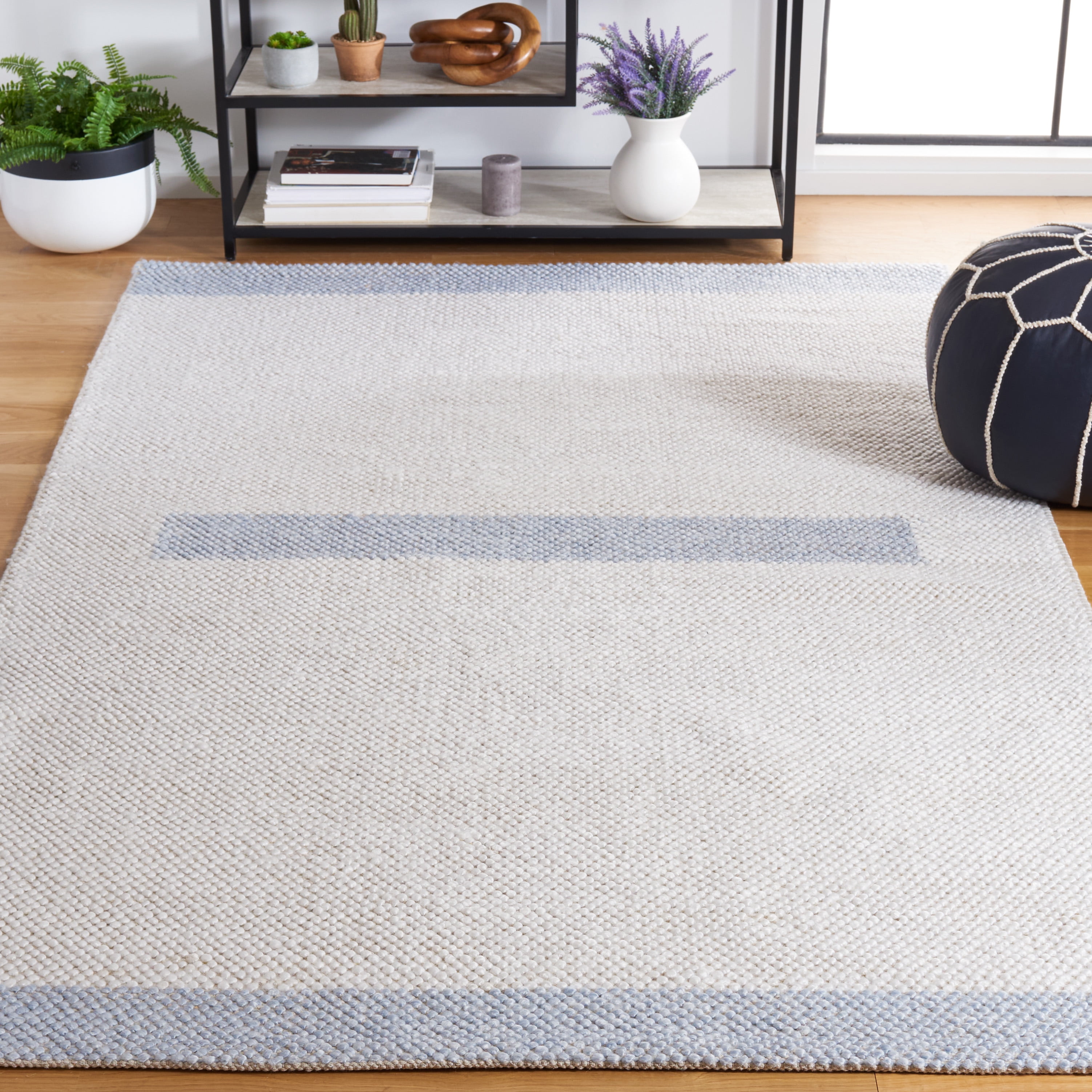 SAFAVIEH Natura Marina Striped Wool Area Rug, Ivory/Light Blue, 4' x 6'
