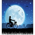 thumbnail image 3 of Moon Duvet Cover Set, Landscape Drawing Style with Silhouette of a Person Riding a Bicycle into Night, Decorative 3 Piece Bedding Set with 2 Pillow Shams, Queen Size, Blue Black White, by Ambesonne, 3 of 3