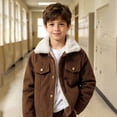 thumbnail image 2 of GiLiling Baby Boy Winter Corduroy Sherpa Fleece Jacket Toddler Boys Winter Fall Fleece Jacket Button down Thermal Outerwear (Brown, 11 Years), 2 of 7