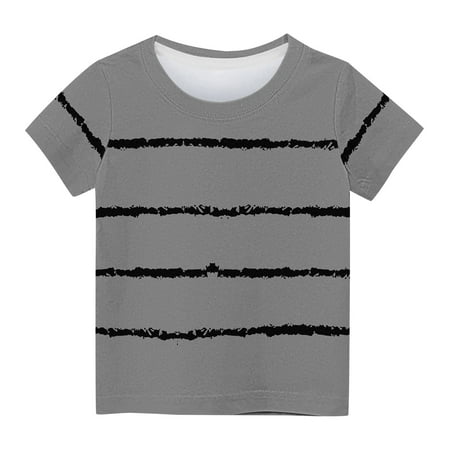 

Geire Summer Shirts Boys Girls Everyday Casual Striped Short Sleeve Crew Neck T-Shirt Soft Loose Comfy Sizes 110-170