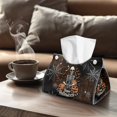 thumbnail image 4 of COEQINE Tissue Box Cover PU Leather Rectangular Facial Paper Organizer Facial Tissue Dispenser Modern Decorative for Kitchen Bathroom Living Room Office Desk, Happy Halloween Skeleton Pumpkin Cobweb, 4 of 7