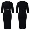 thumbnail image 2 of Sheath Dress for Women's 3/4 Sleeve Lapel Neck Collar Belted Work Office Dress, 2 of 8