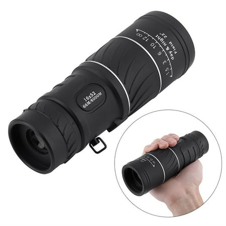 Qiilu Black 16x52 Dual Focus Optics Monocular Telescopes Day & Night Vision Monocular Scope Waterproof and Antifogging for Hunting Camping Surveillance Bird (Best Night Vision Goggles For Ufo Watching)