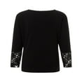 thumbnail image 4 of Womens Henley T Shirts Casual Lace Long Sleeve Patchwork Button Down Ribbed Slim Fit Tops Blue L, 4 of 9