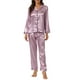 thumbnail image 1 of Conjunto de salón de satén para mujeres INSPIRE CHIC, camisa de botones de manga larga con pantalones, pijamas de seda XS color púrpura claro, 1 of 6