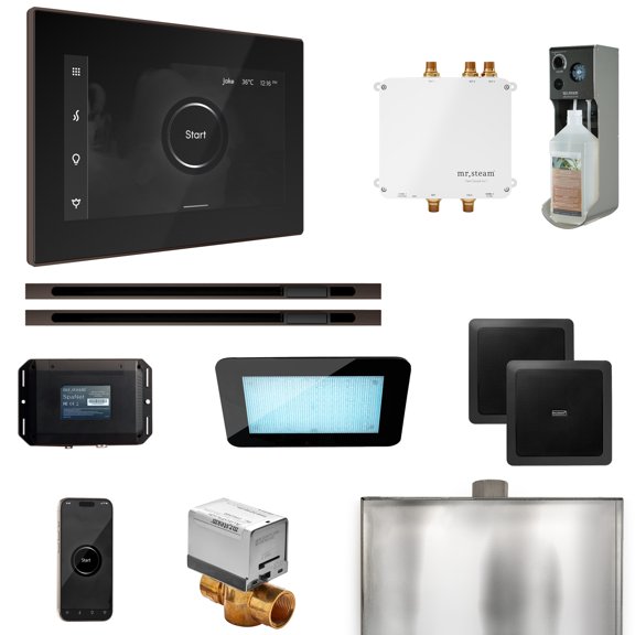 Mr Steam Bliss Max Steam Shower Pkg w/iSteamX Control and Linear Steamhead in Black OilRubBronze