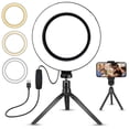thumbnail image 1 of LED Ring Light 6 with Tripod Stand for YouTube Video and Makeup  Mini LED Camera Light with Cell Phone Holder Desktop LED Lamp with 3 Light Modes & 10 Brightness Level, 1 of 8