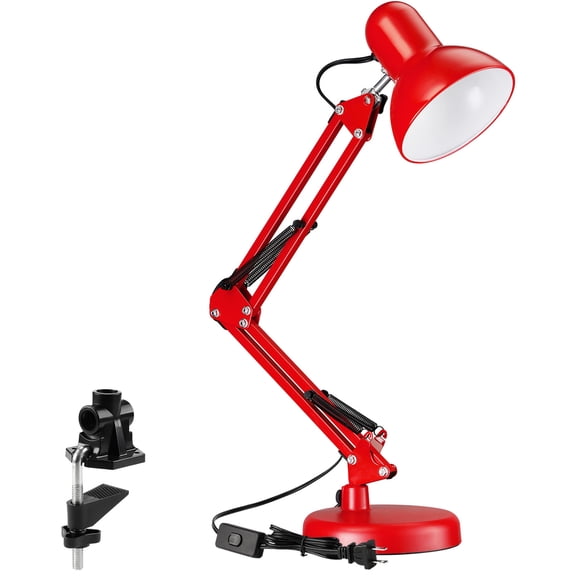 LED Metal Swing Arm Desk Lamp, Architect Table Lamp, Pixar Multi-Joint Adjustable Desk Lamp, Task Light for Office Bedroom Dorm Workbench Reading Study Work, Red