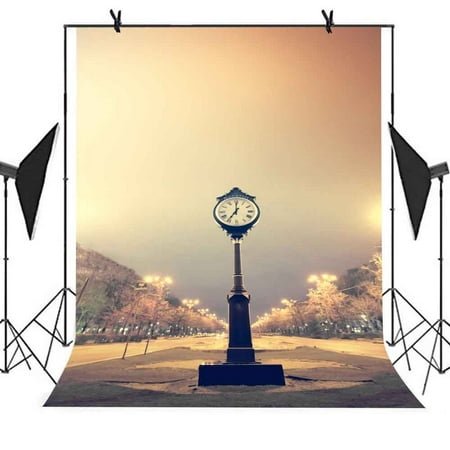 Image of 5x7ft Beautiful Streetscape Backdrop Watch Street Tree Lamp Beautiful Night Background Wedding Photography Props Party Background