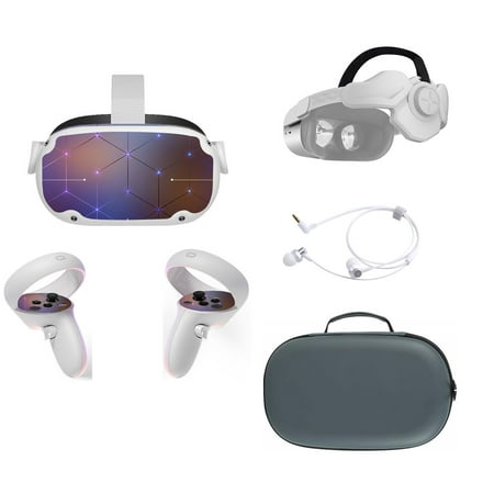 2022 Oculus Quest 2 All-In-One VR Headset, Touch Controllers, 128GB SSD, 1832x1920 up to 90 Hz Refresh Rate LCD, 3D Audio, Mytrix Head Strap, Carrying Case, Earphone, Futuristic Space Purple Stickers
