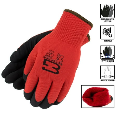 

Better Grip Winter Insulated Double Lining Rubber Coated Work Gloves 3 pairs/pack Red/Extra Large