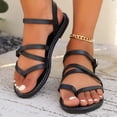 thumbnail image 2 of Rokment Womens Fisherman Flat Flip Flops Sandals Stylish Casual Leather Ankle Strap Strappy Low Heel Walking Dress Sandals Beach Summer Footwear Black Size 6, 2 of 7