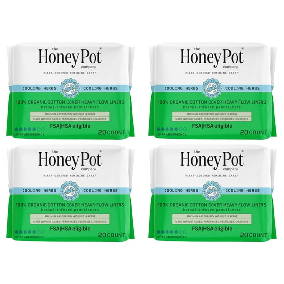 The Honey Pot Company - 80ct - Herbal Panty Liners for Women - Heavy Flow w/Wings - Infused w/Essential Oils for Cooling Effect & Organic Cotton Cover - Feminine Care - FSA & HSA E