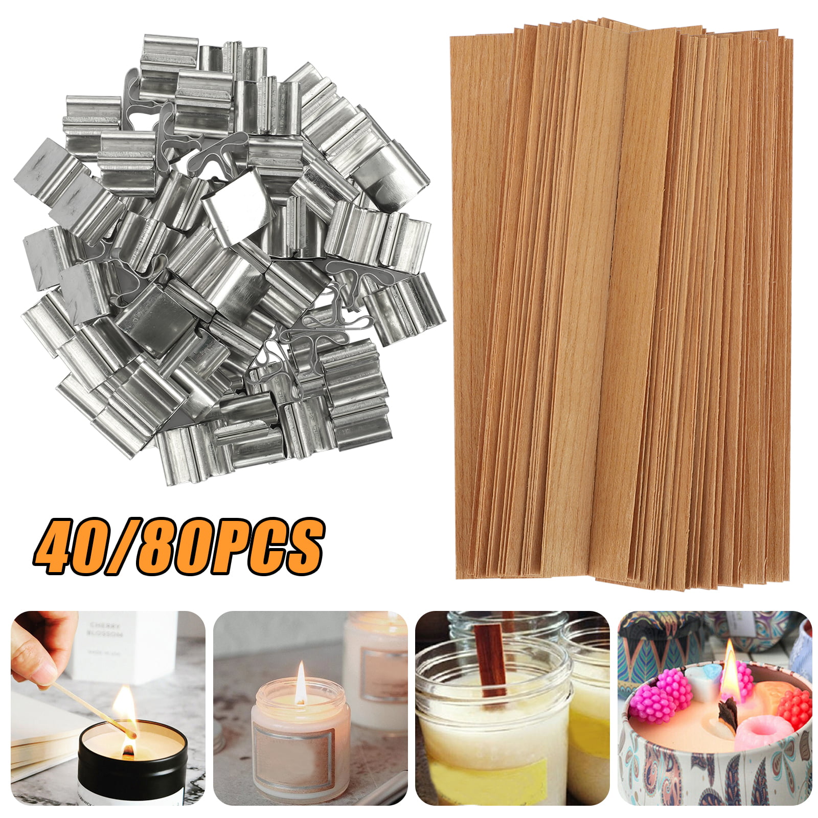 40X Wooden Wood Candle Wicks Soy Parffin Wax Candle Making Supply and Candle DIY