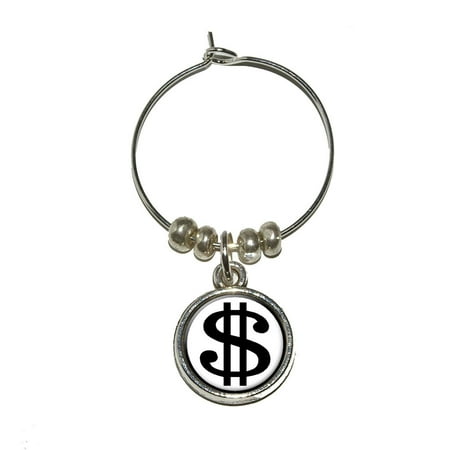 Dollar Sign White and Black Wine Glass Charm