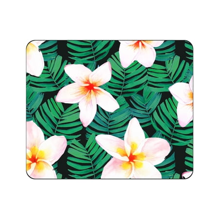 UPC: 0731969606681 | OTM Prints Black Mouse Pad  Plumerias White and Green