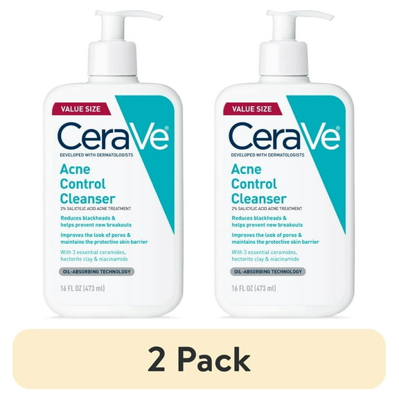 (2 pack) CeraVe Acne Control Face Cleanser with 2% Salicylic Acid to Clear & Prevent Acne