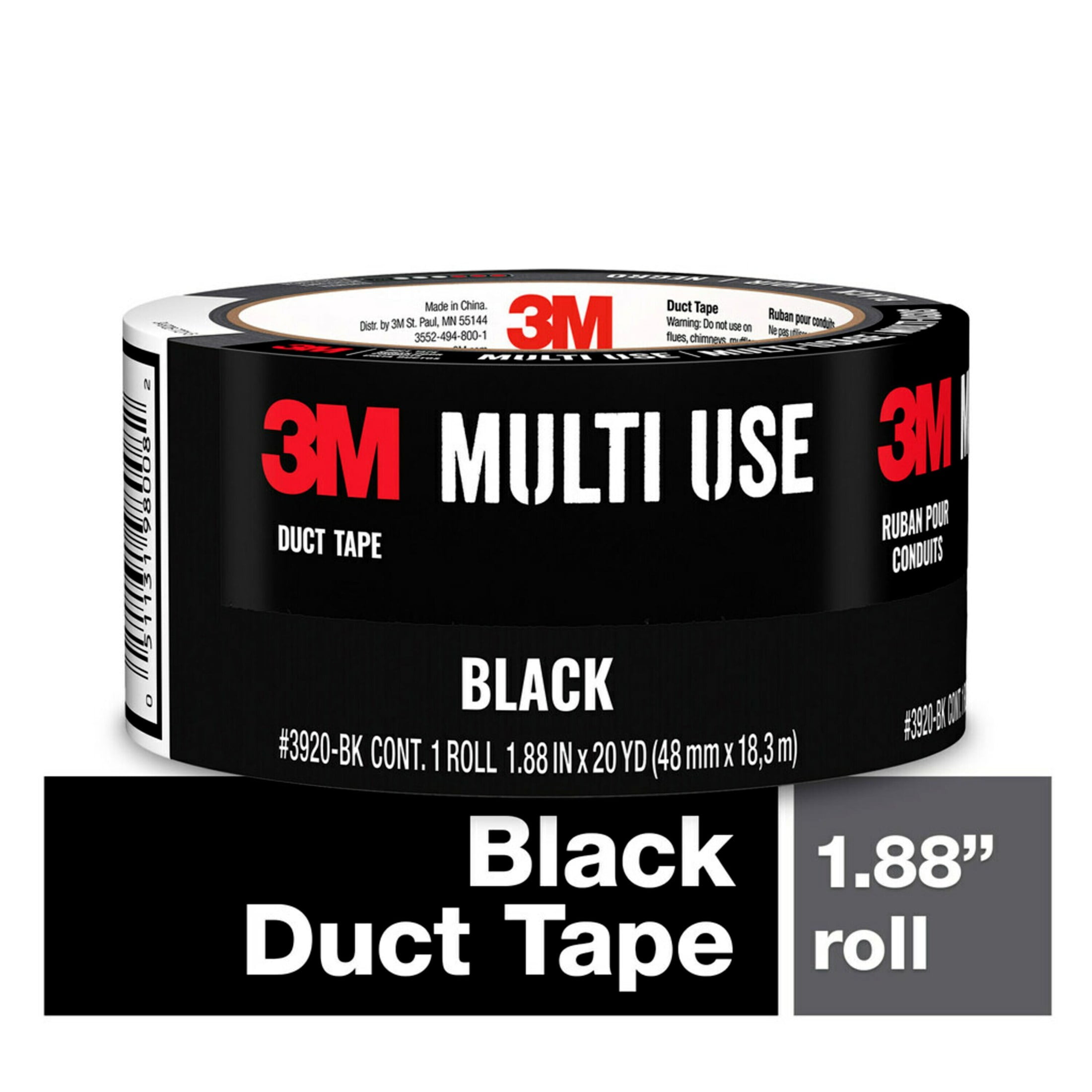 (8 pack) 3M Duct Tape, 1.88 in x 20 yd, Black, 1 Roll/Pack