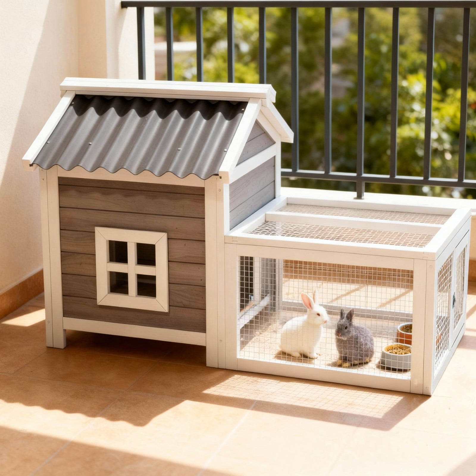 Wooden Rabbit Hutch Chicken Coop, Waterproof Outdoor Pet House with Run