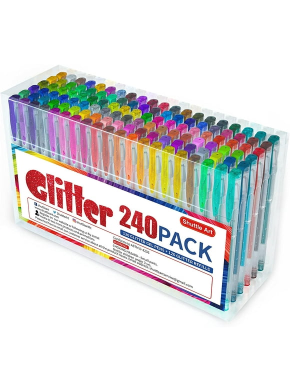 240 Pack Glitter Gel Pens, Shuttle Art 120 Colors Glitter Gel Pen Set with 120 Refills for Adult Coloring Books Craft Doodling