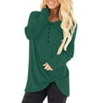 thumbnail image 2 of Pompotops T-Shirt Décontracté à Col Rond pour Femmes Manches Longues Ample Blouse Unie, 2 of 9