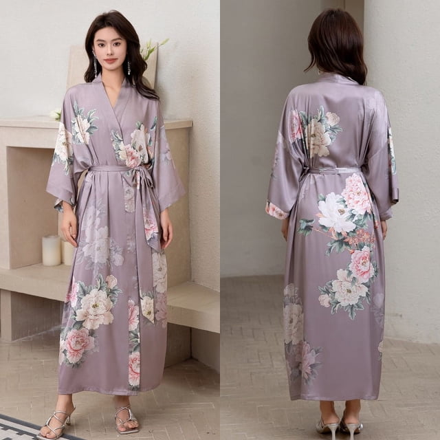 Pijama de satén para mujer, de verano, de talla grande, ligero, de lujo, con mangas de siete puntos, camisón fresco, bata de baño, ropa de casa para mujer WP2669