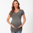 thumbnail image 3 of Bearsland Women’s Modal Breathable Short Sleeve Maternity Shirt Casual Side Ruched Tunic Pregnancy Top Clothes 3-Pack, 3 of 7